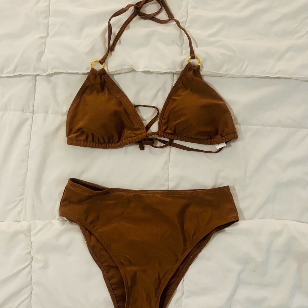 Brown Bikini Top with White Lining